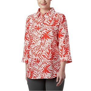 Columbia Bright Poppy Wispy Bamboo Print Summer Ease Popover Tunic L